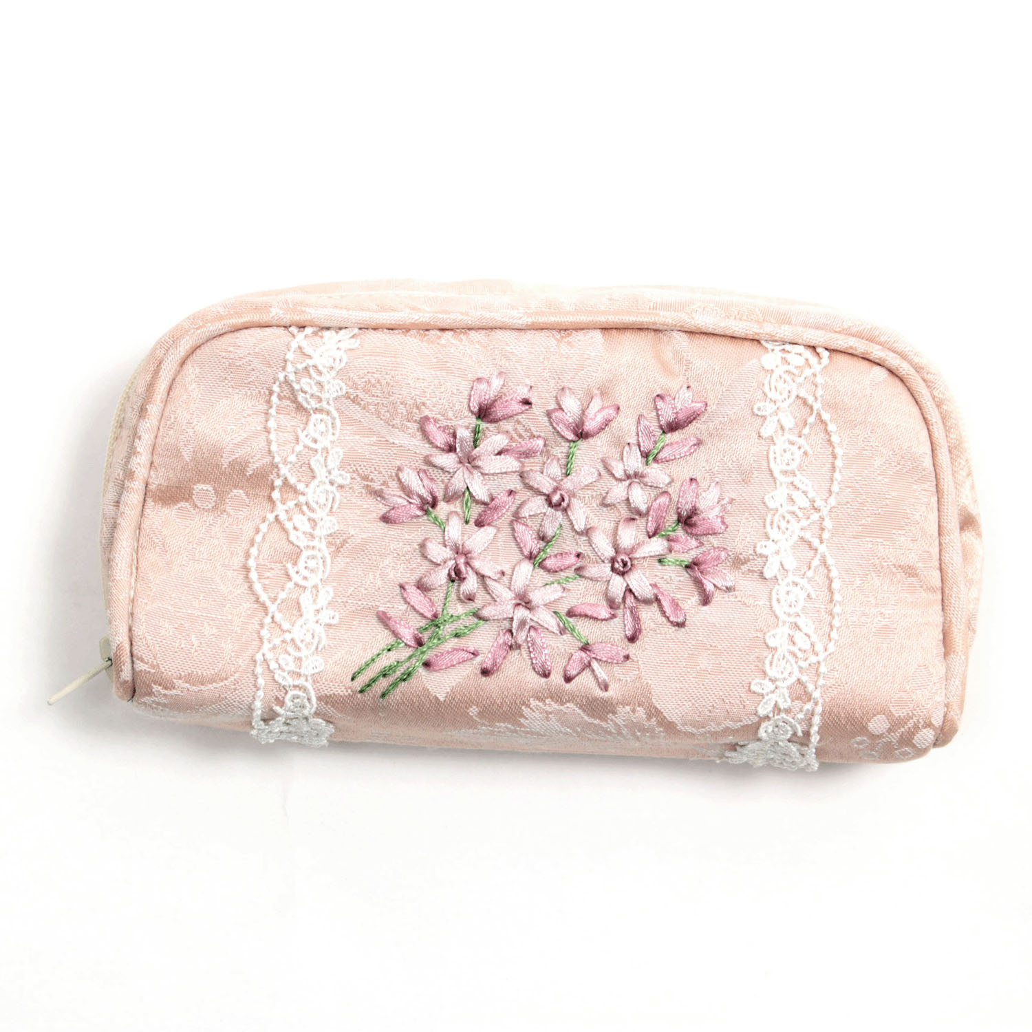 リボン刺繍 ピンク 眼鏡ケース - 画像1