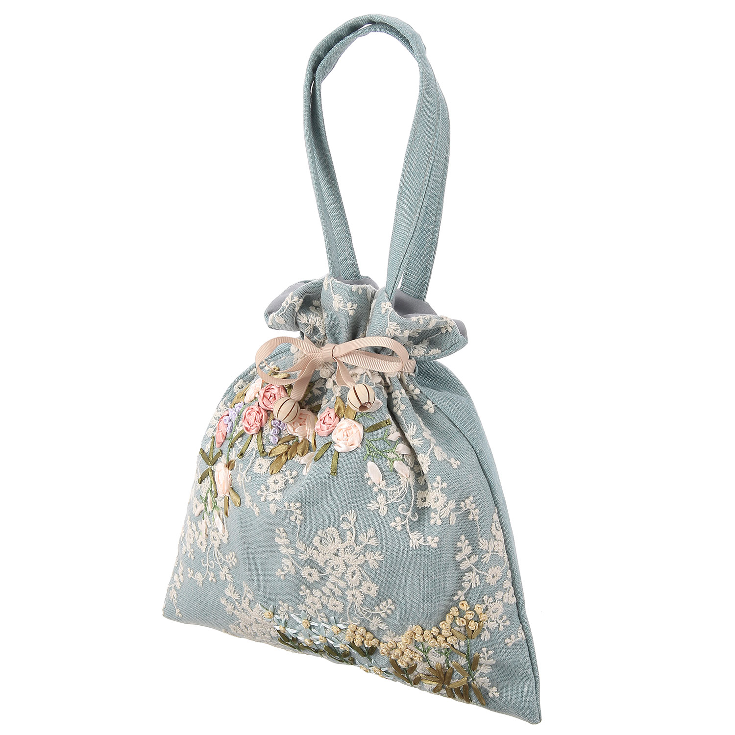 リボン刺繍フローリストシリーズ 巾着型バッグ - 画像4