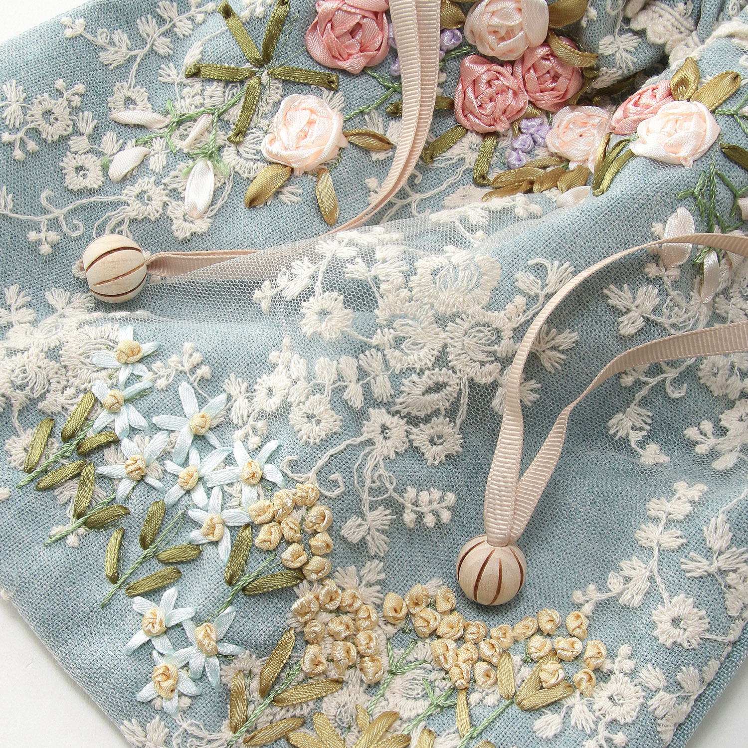 リボン刺繍フローリストシリーズ 巾着型バッグ - 画像7