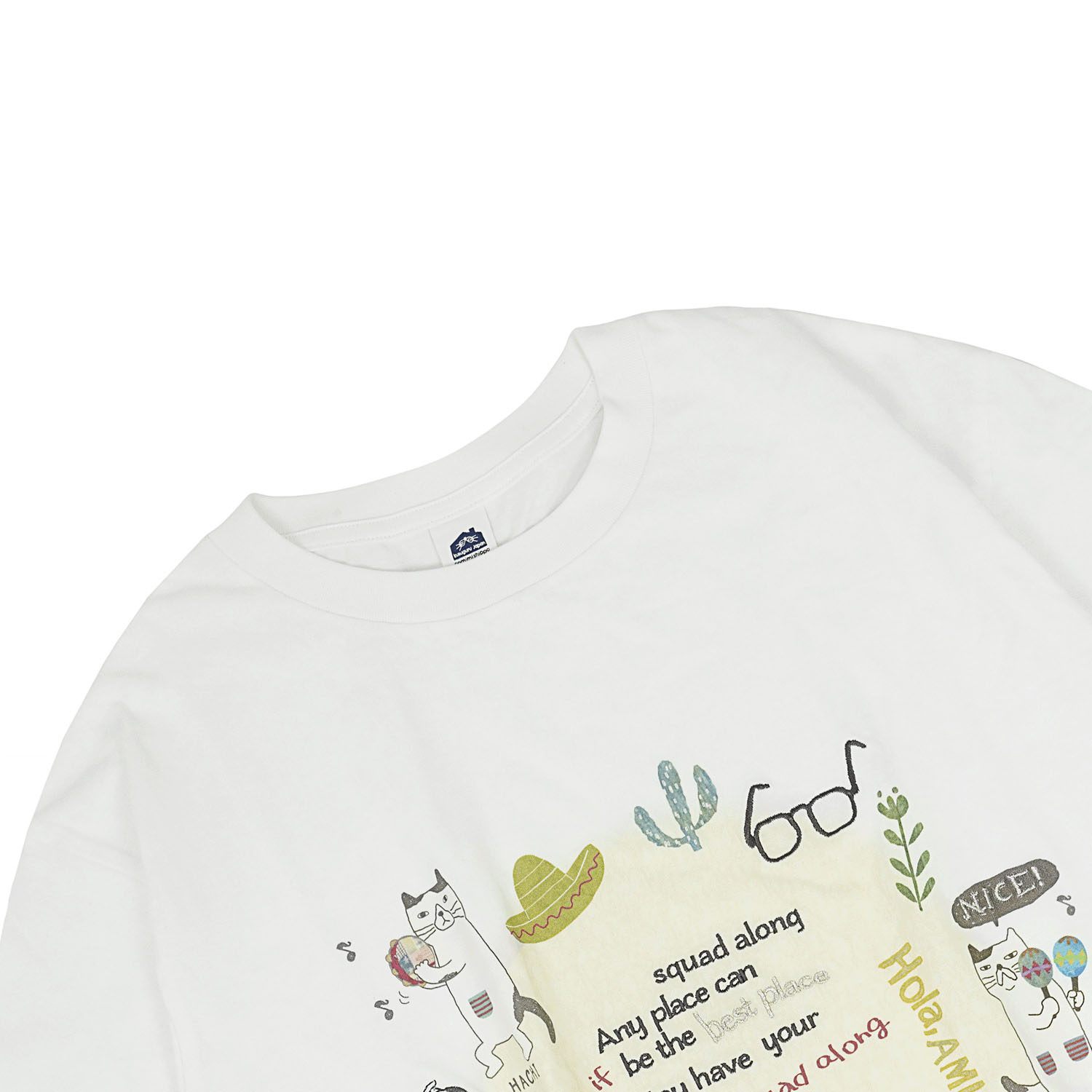 接触冷感 オフホワイトTシャツ ネコまるけ柄 - 画像2