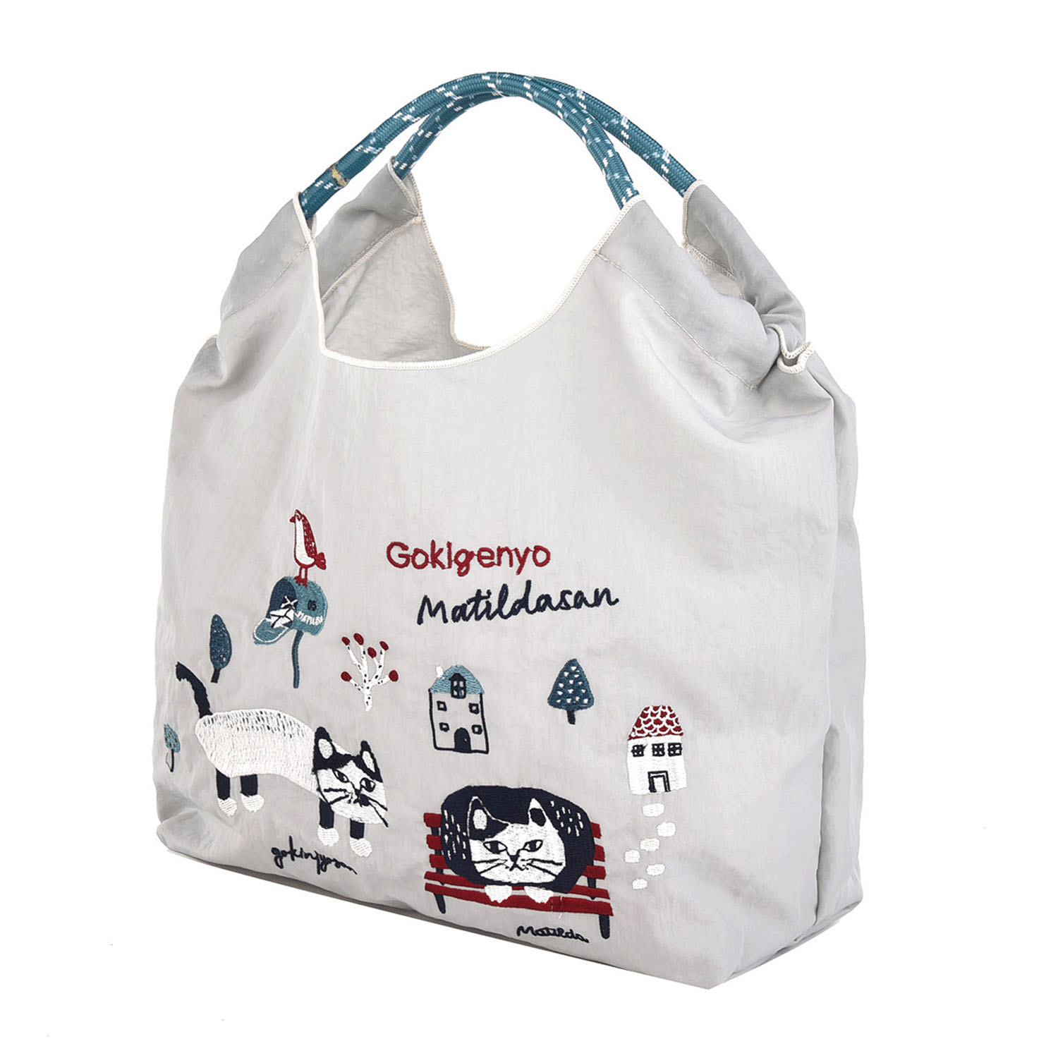 撥水加工刺繍ワッシャーバッグ M マチルダさん柄 - 画像2