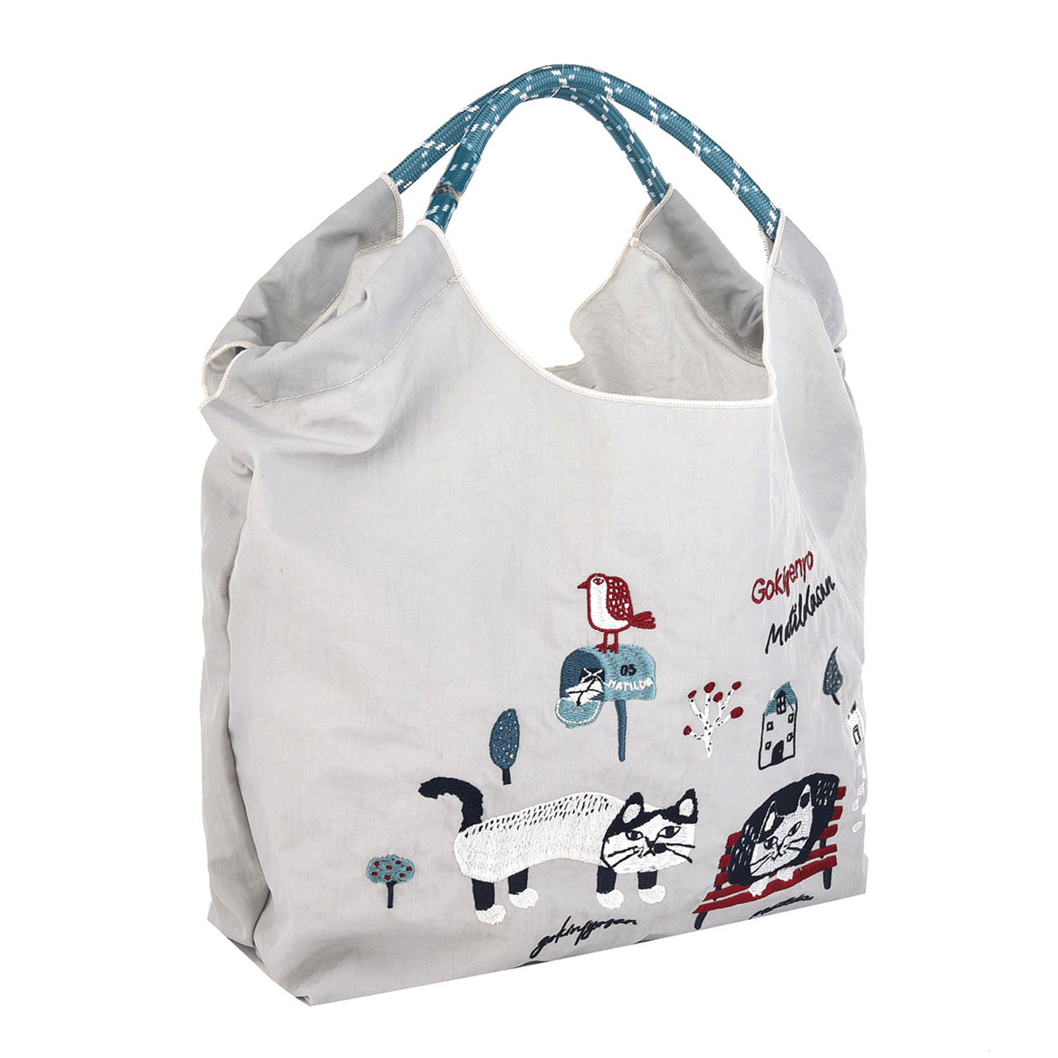 撥水加工刺繍ワッシャーバッグ M マチルダさん柄 - 画像3