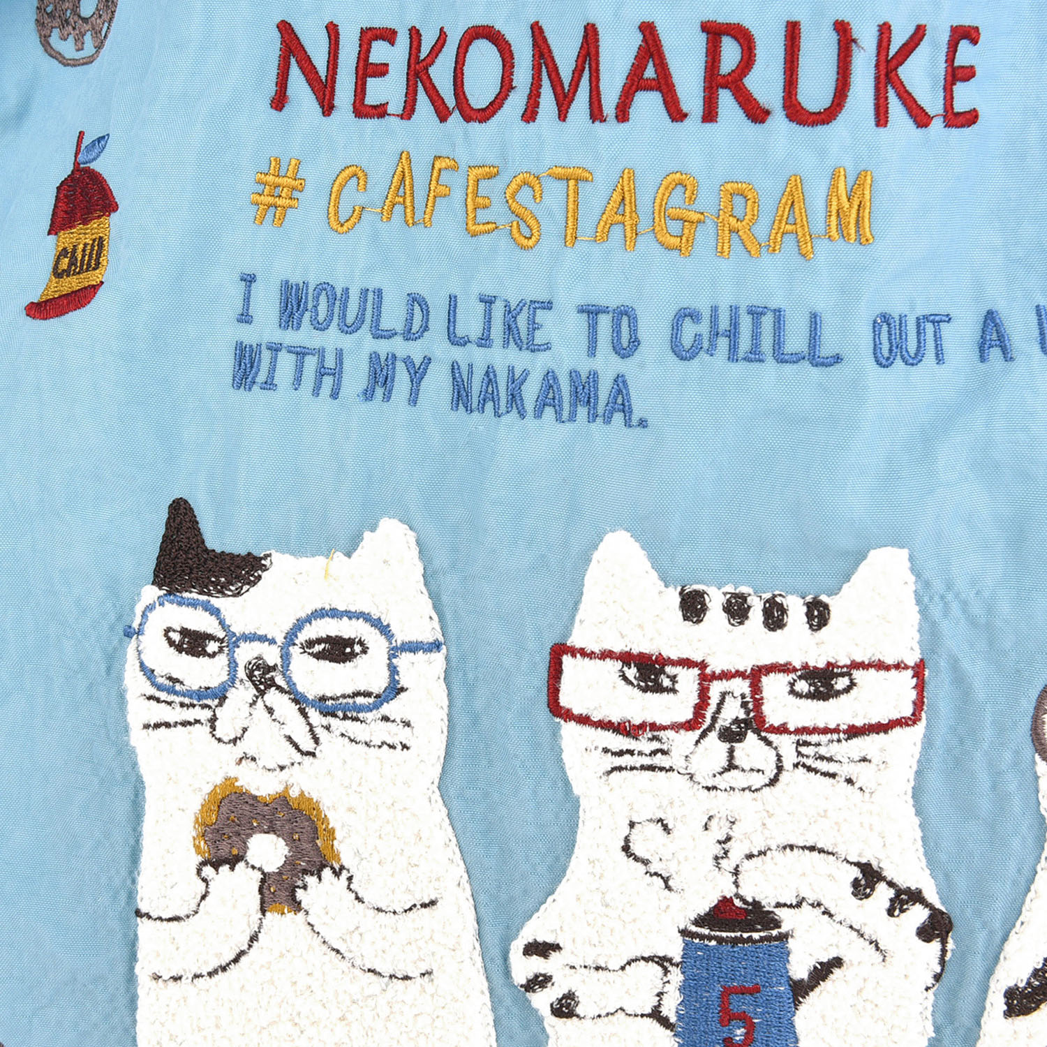 撥水加工刺繍ワッシャーバッグ L ネコまるけ柄 - 画像17