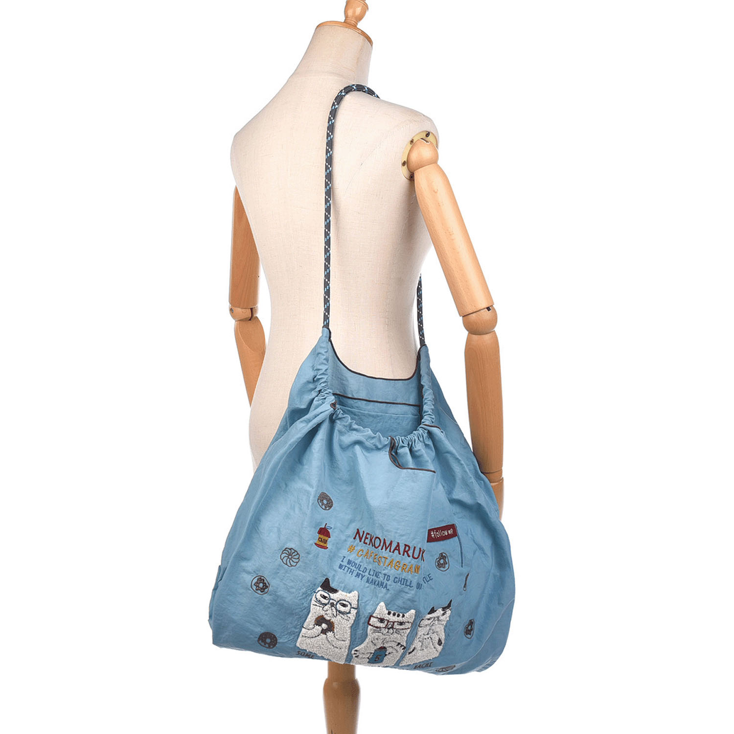 撥水加工刺繍ワッシャーバッグ L ネコまるけ柄 - 画像22