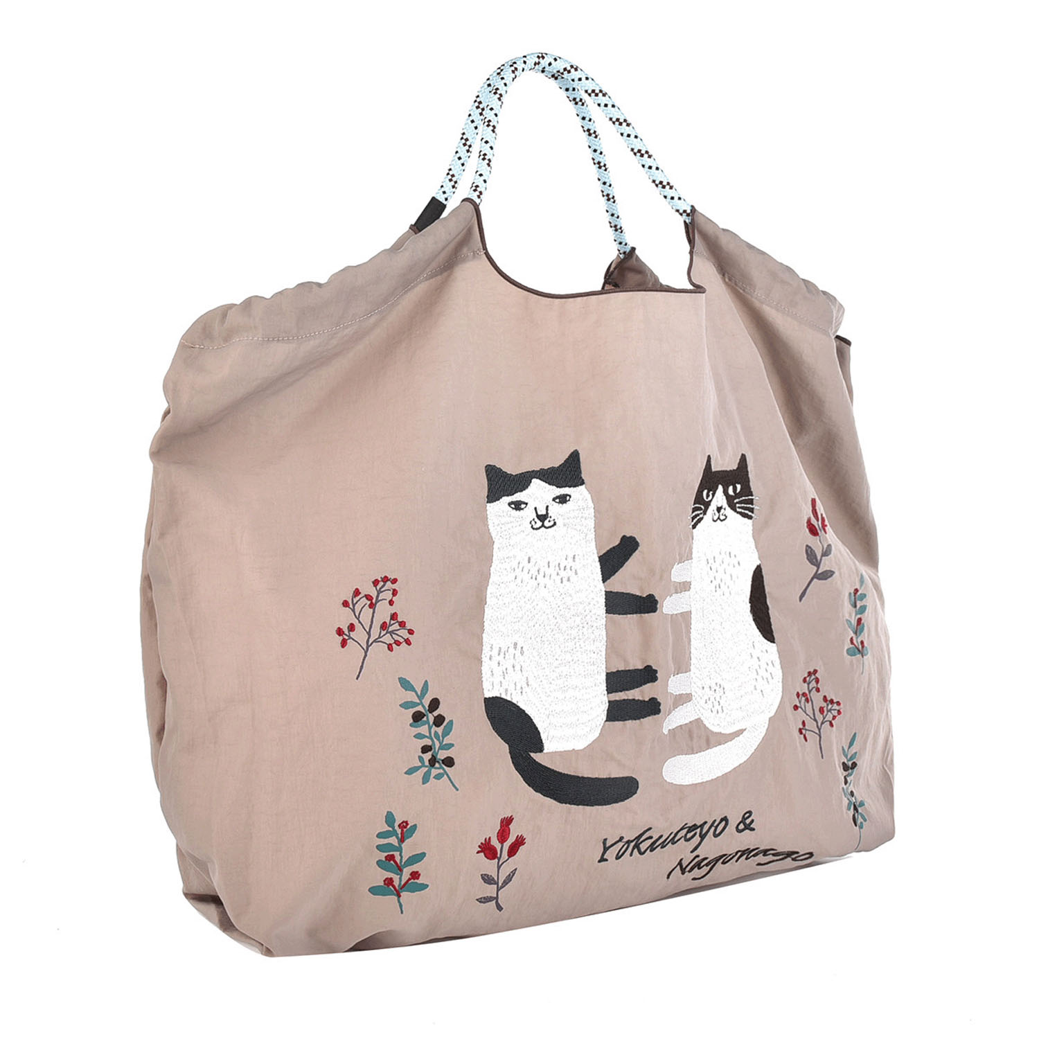 撥水加工刺繍ワッシャーバッグ L なごなごさん柄 - 画像3