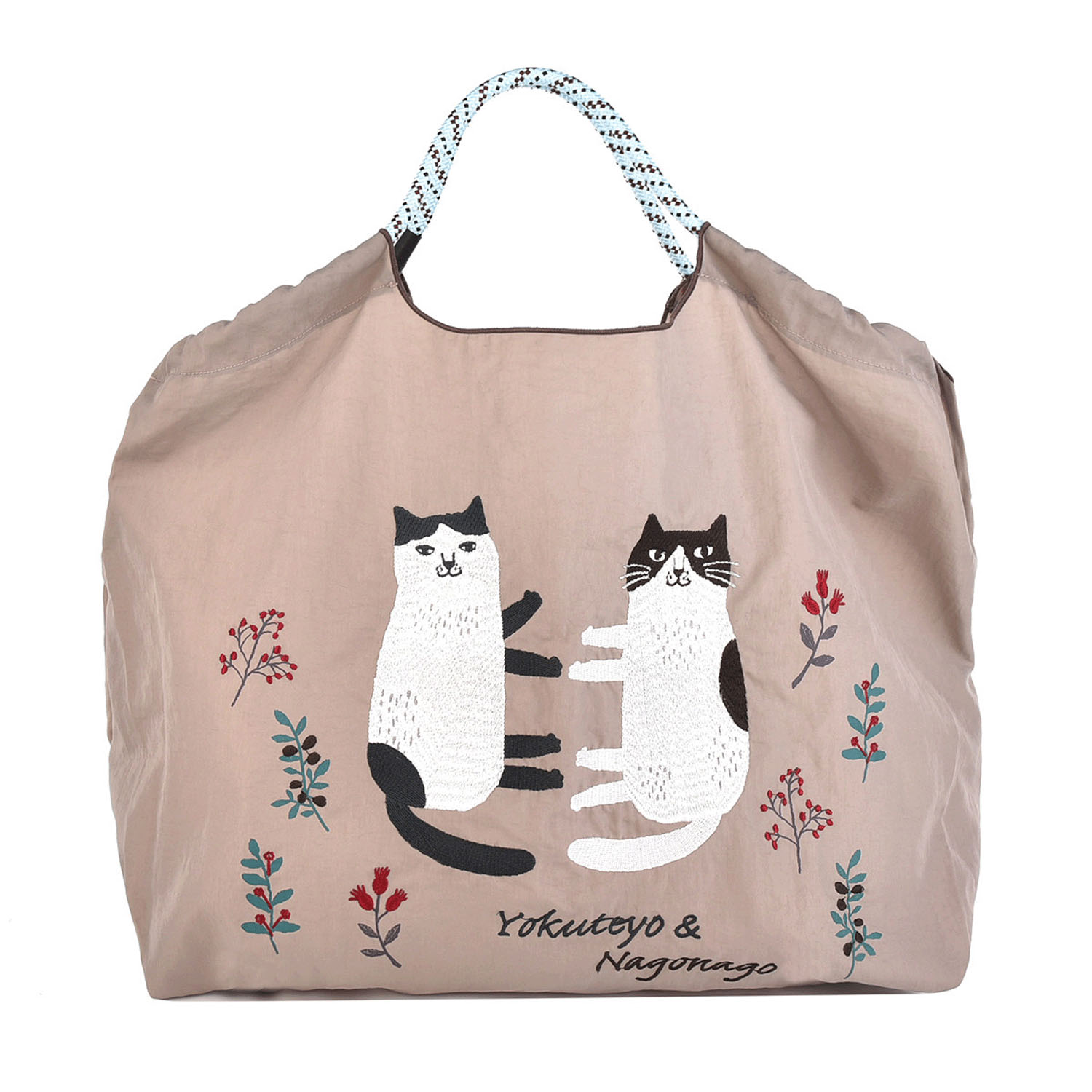 撥水加工刺繍ワッシャーバッグ L なごなごさん柄 - 画像1