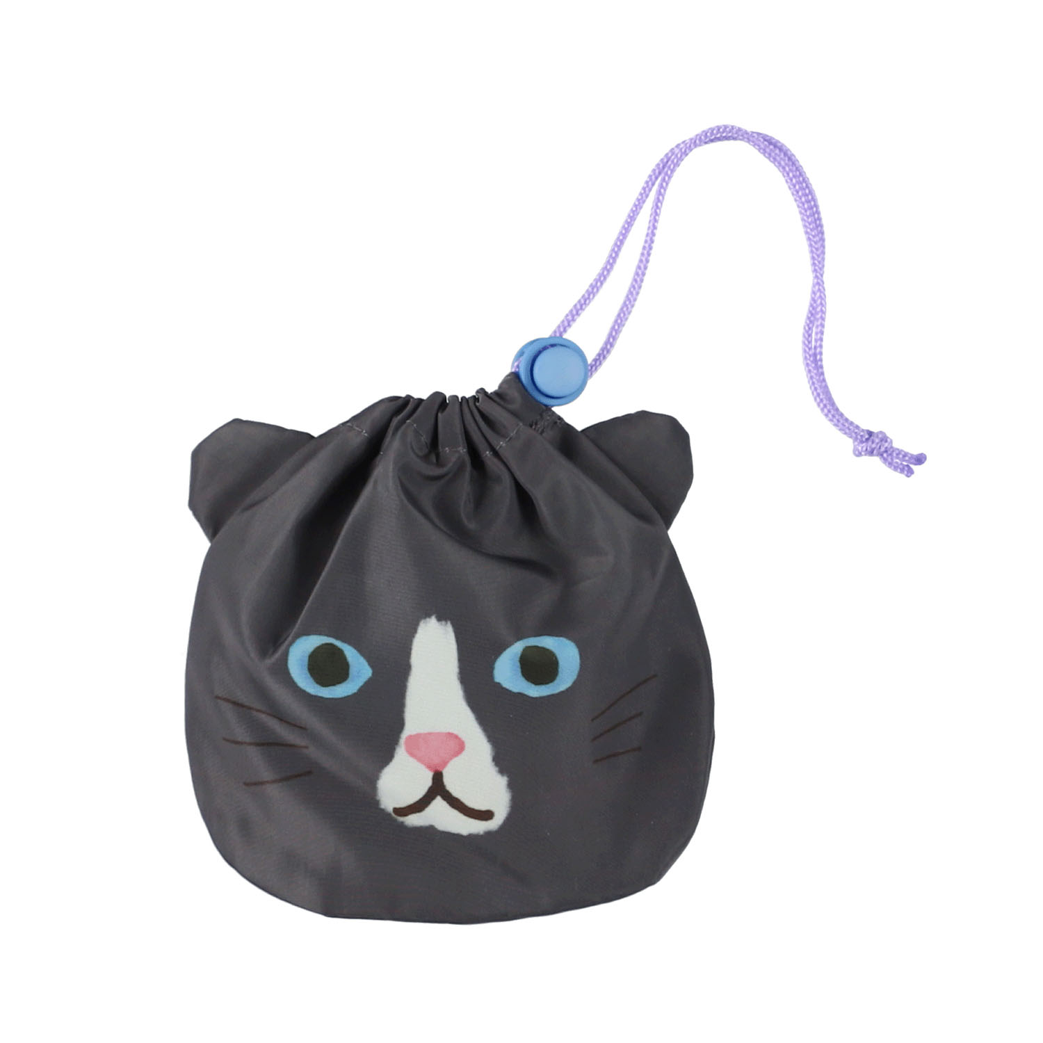 巾着付エコバッグ シロクロニャン パープル - 画像3