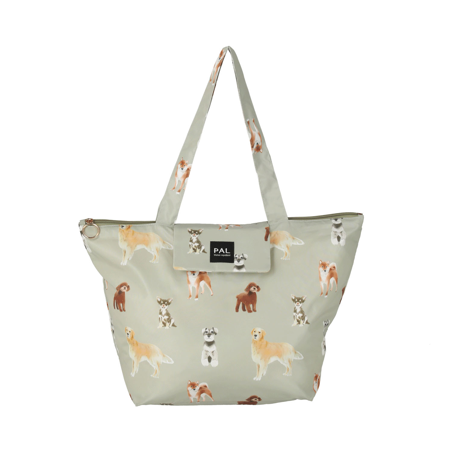 ファスナー付きトートバッグ メニードッグ カーキ - 画像1