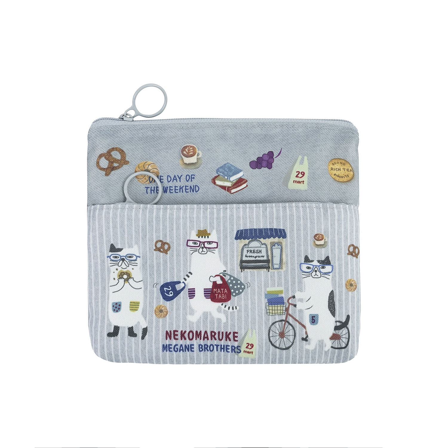 2段ポーチ ネコまるけ柄 - 画像1