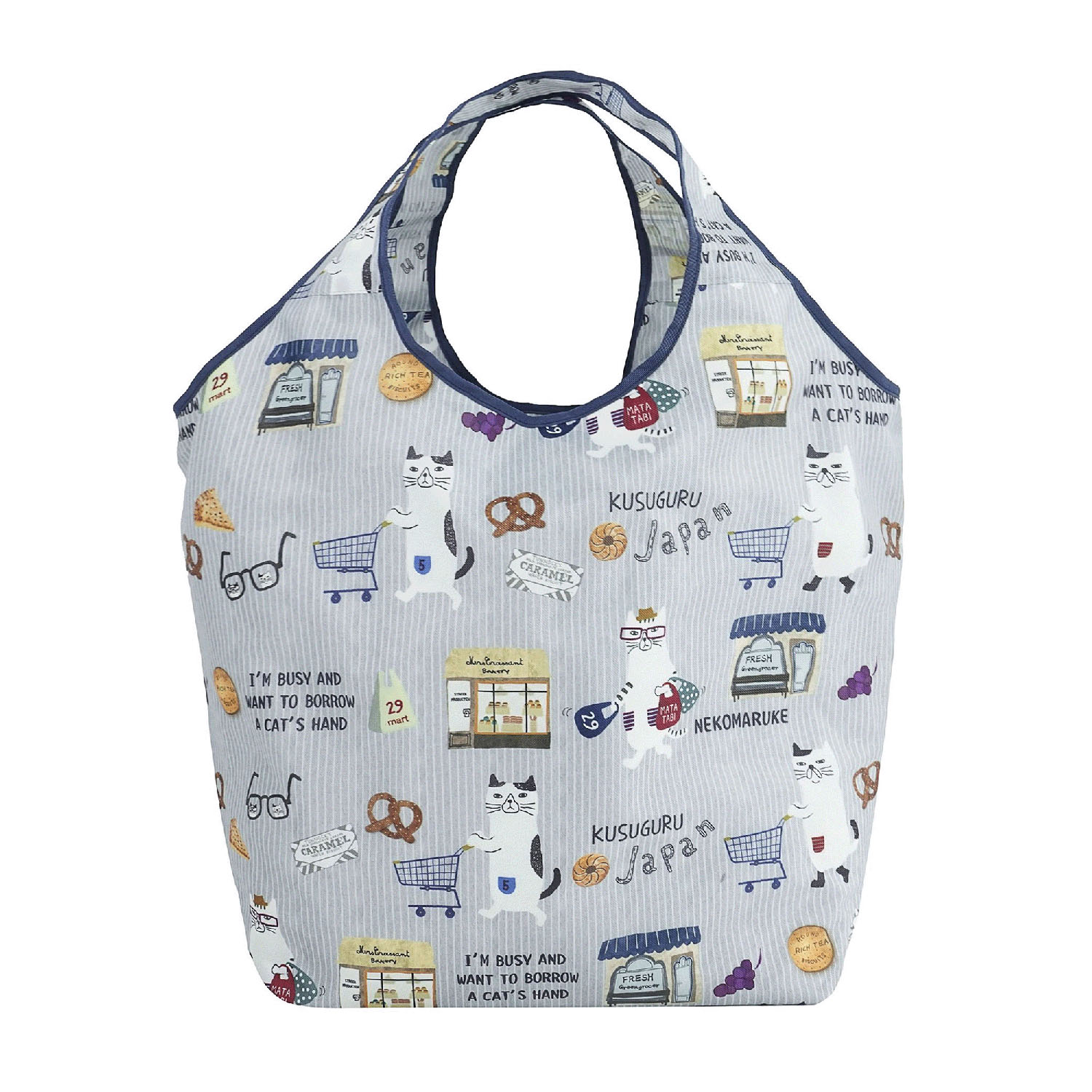 シルバー保冷保温 折り畳みエコバッグ（Lサイズ） ネコまるけ柄 - 画像2