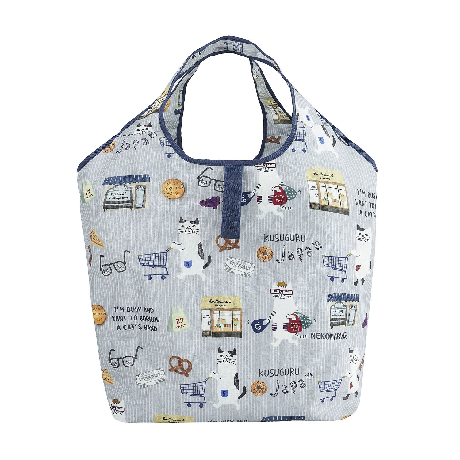 シルバー保冷保温 折り畳みエコバッグ（Lサイズ） ネコまるけ柄 - 画像3