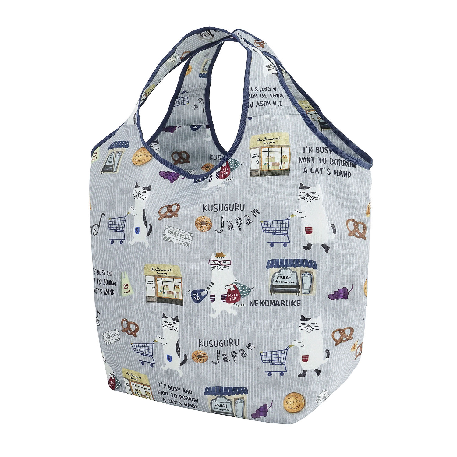 シルバー保冷保温 折り畳みエコバッグ（Lサイズ） ネコまるけ柄 - 画像3