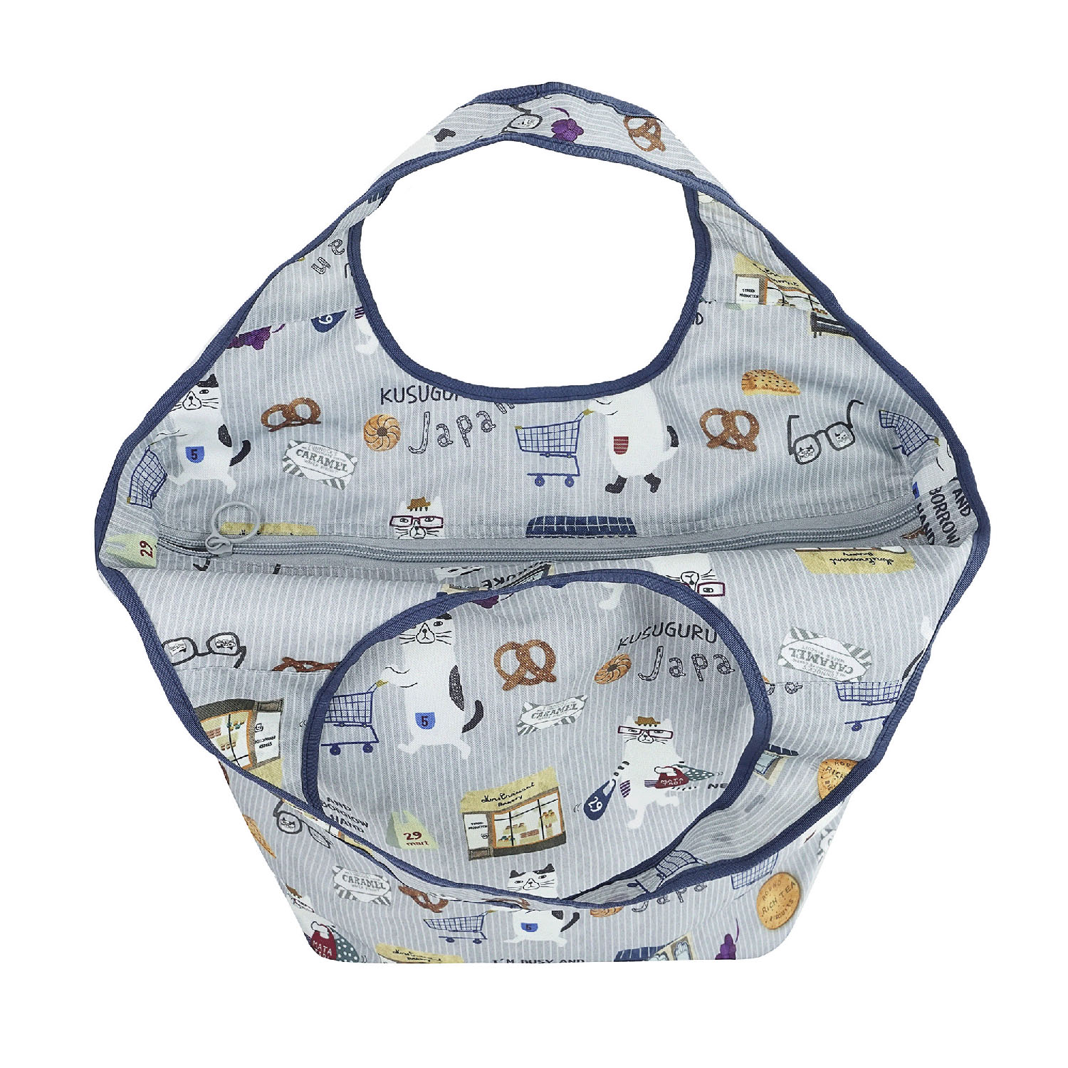 シルバー保冷保温 折り畳みエコバッグ（Lサイズ） ネコまるけ柄 - 画像5