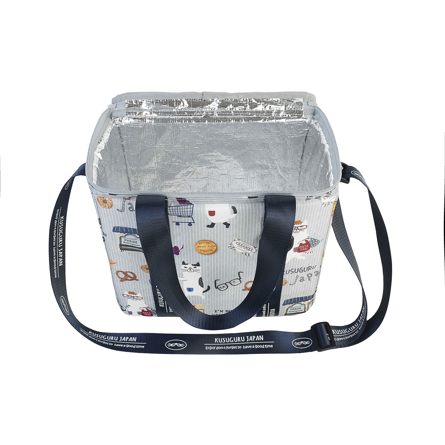 アルミ保冷保温 折り畳みクーラーバッグ ネコまるけ柄 - 画像5