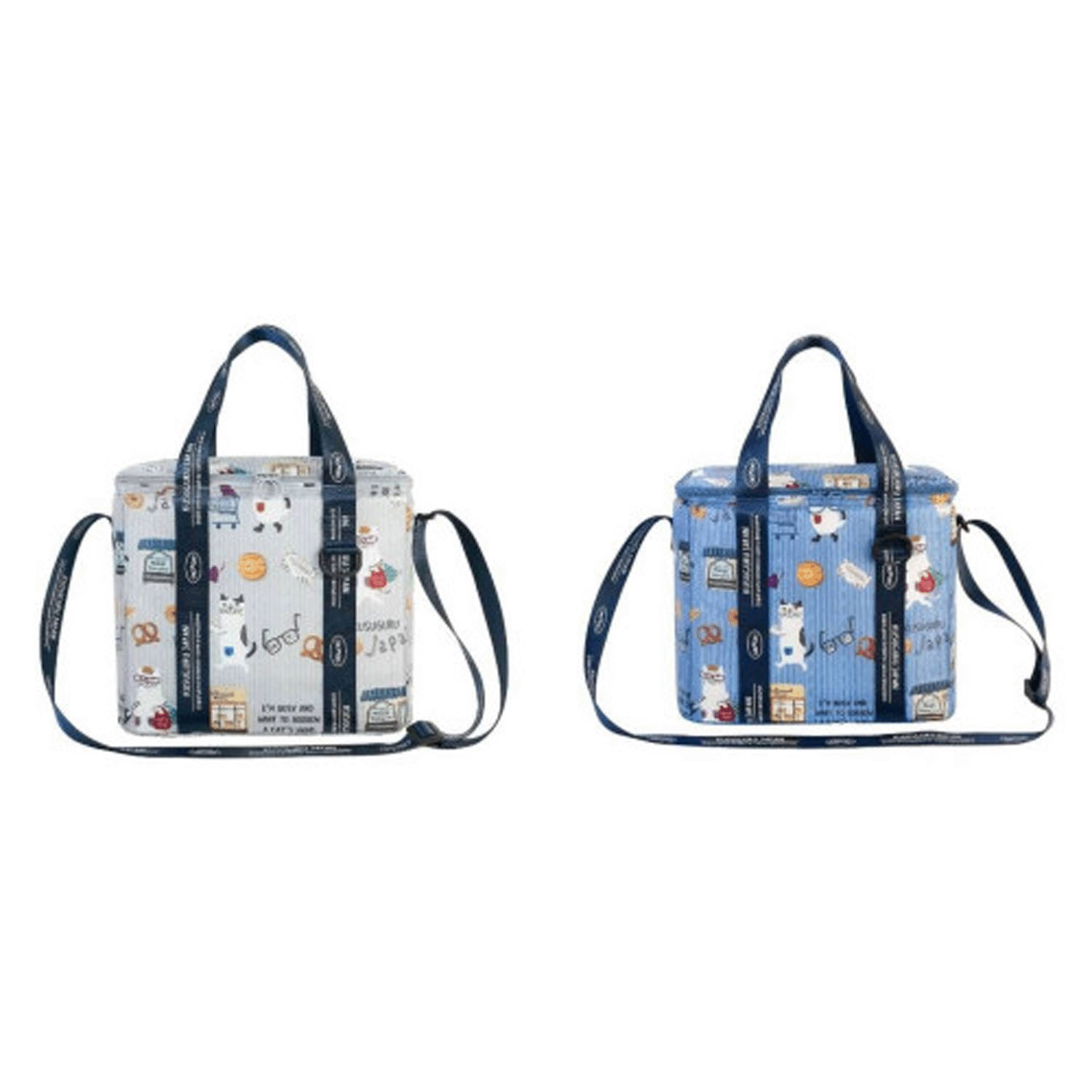 アルミ保冷保温 折り畳みクーラーバッグ ネコまるけ柄