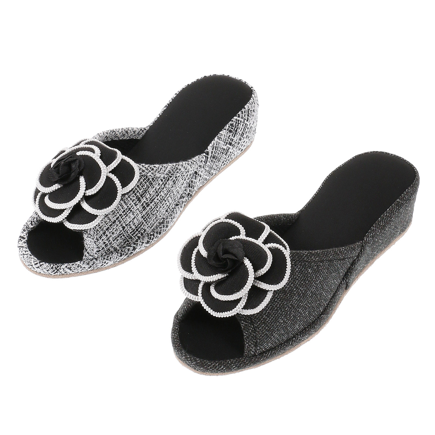 カメリア付きヒールスリッパ