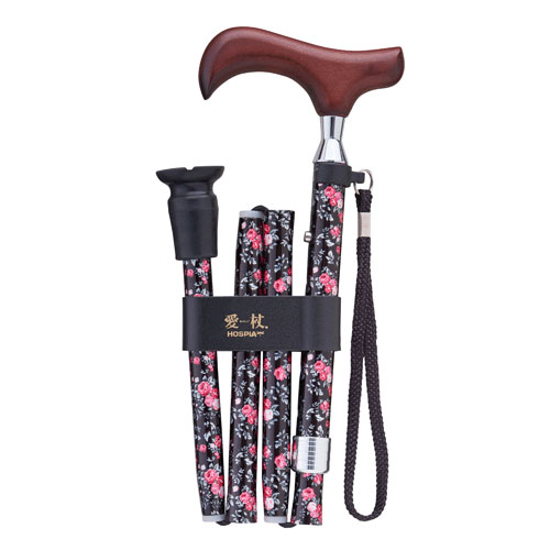 愛杖折りたたみステッキ 花柄ブラック - 画像3