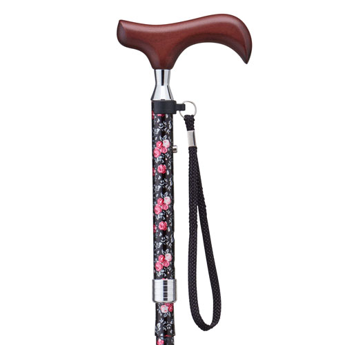 愛杖折りたたみステッキ 花柄ブラック - 画像1