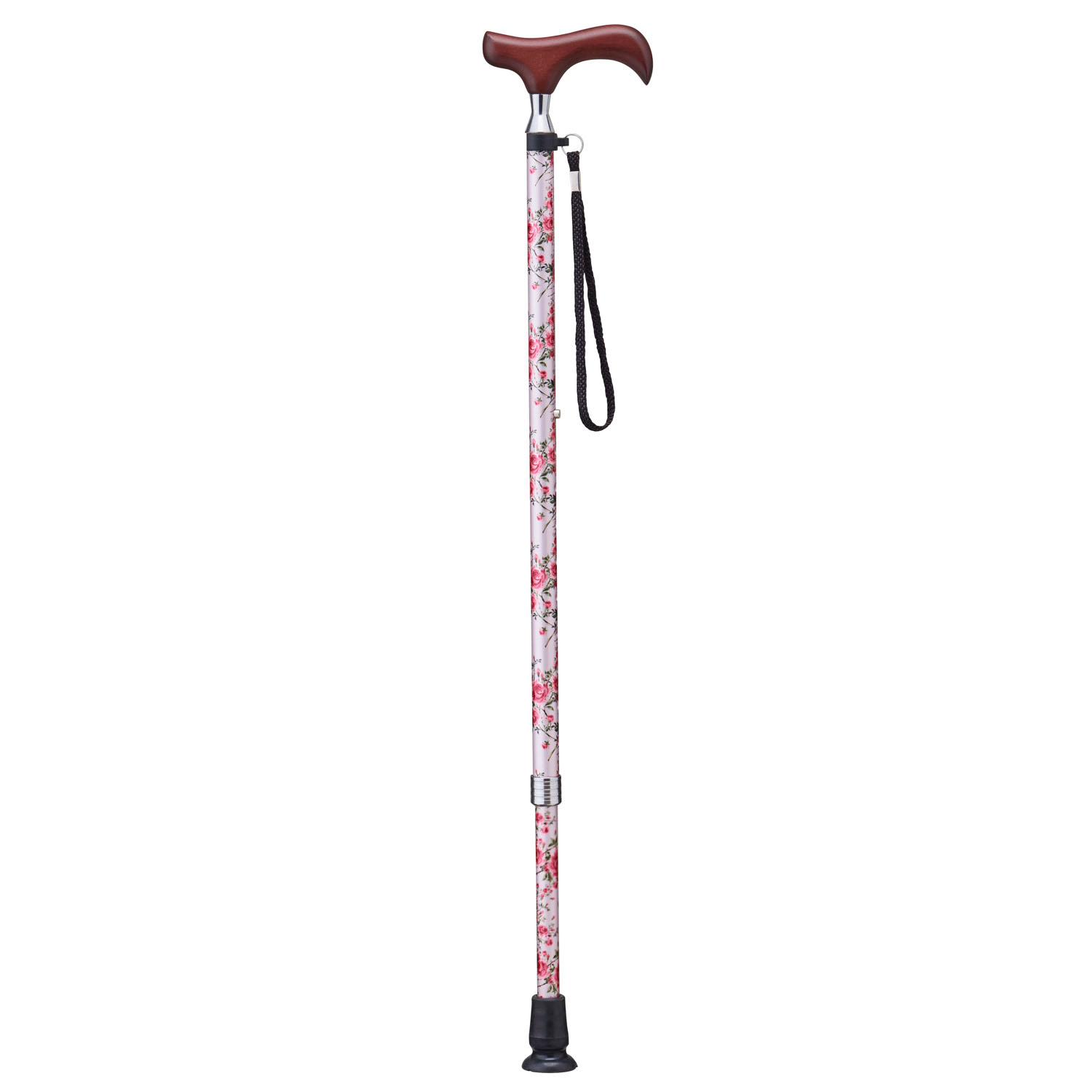 愛杖伸縮ステッキEシリーズ ピンク花柄 - 画像1