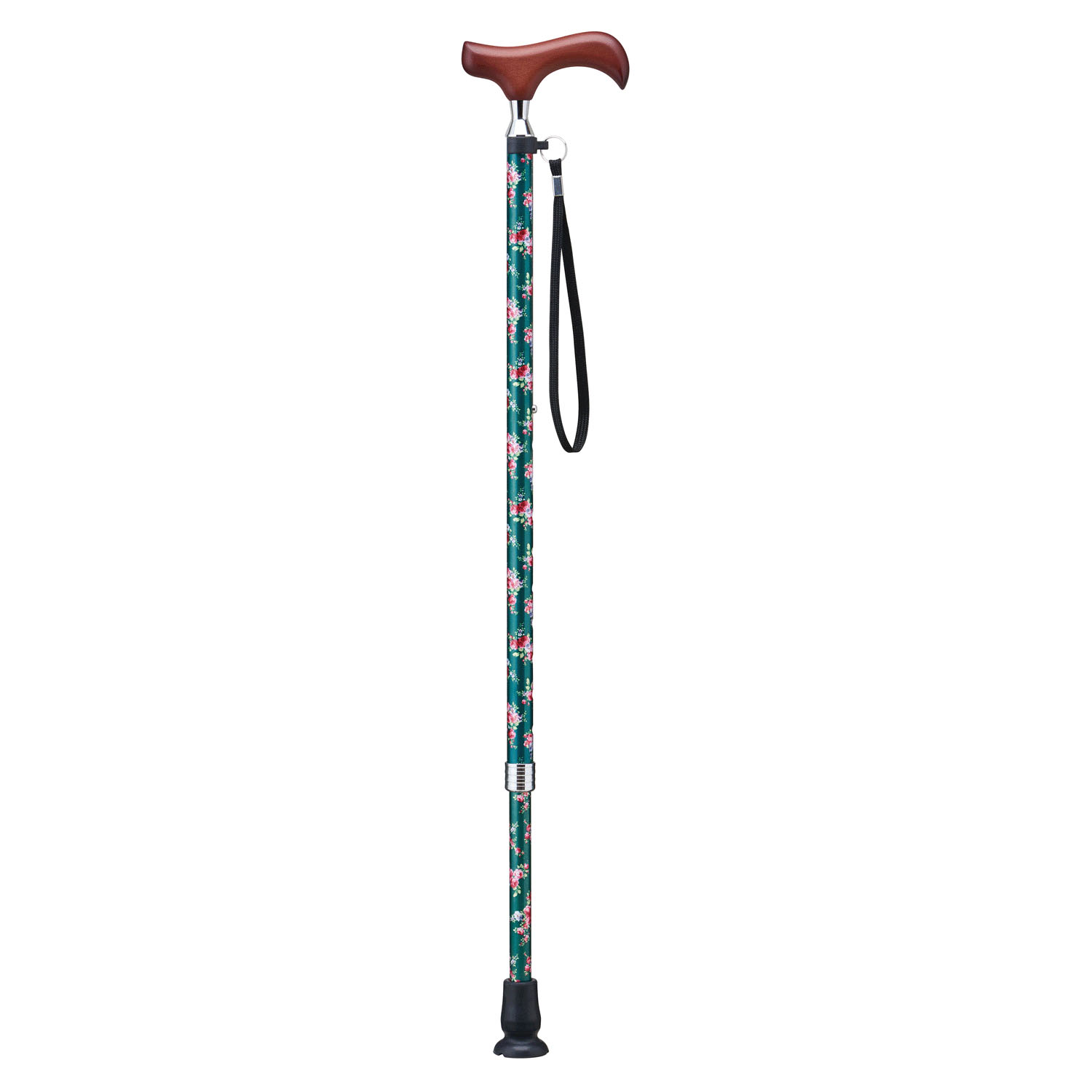 愛杖伸縮ステッキEシリーズ グリーン花柄 - 画像1