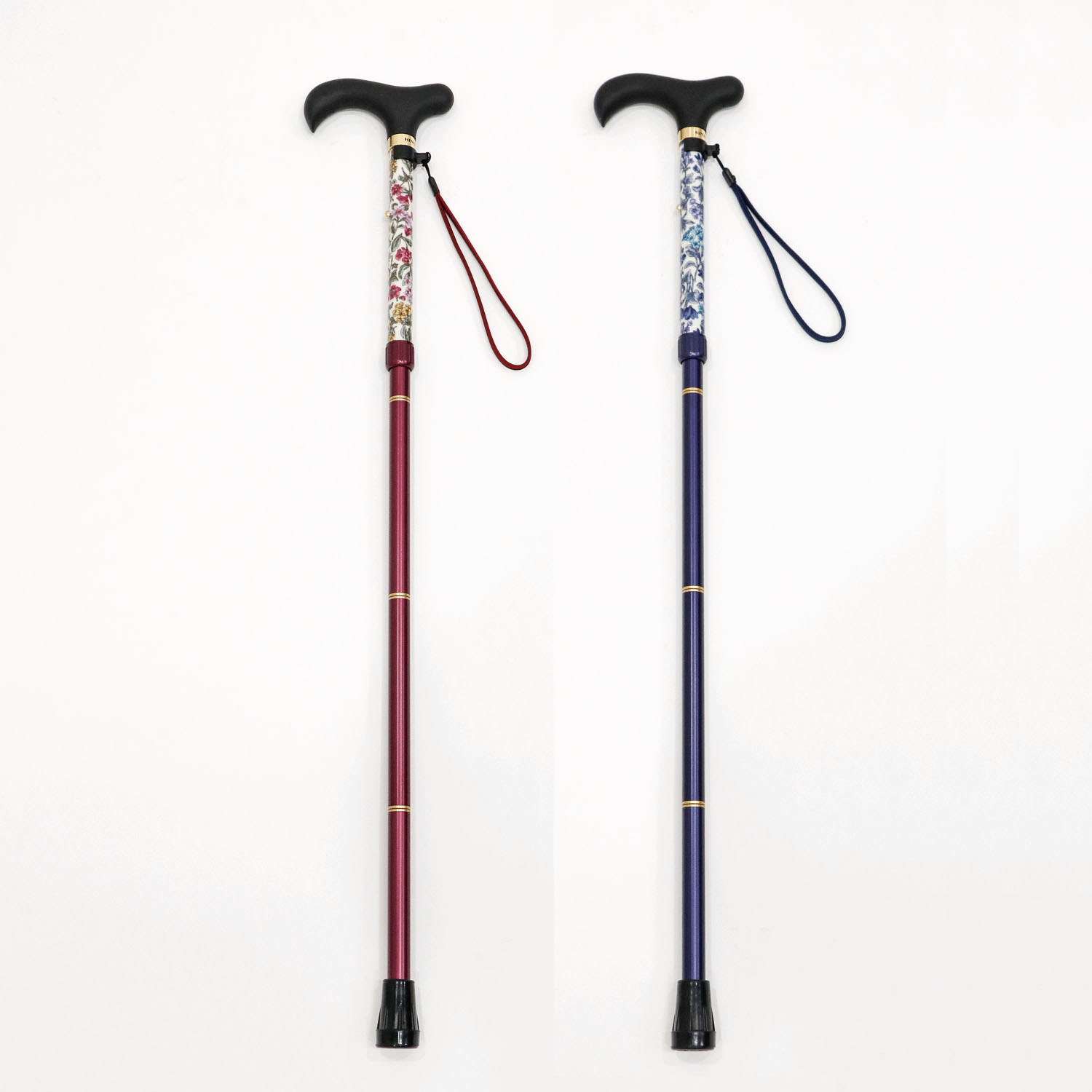 やわらかグリップ花柄生地巻き折りたたみステッキ - 画像1