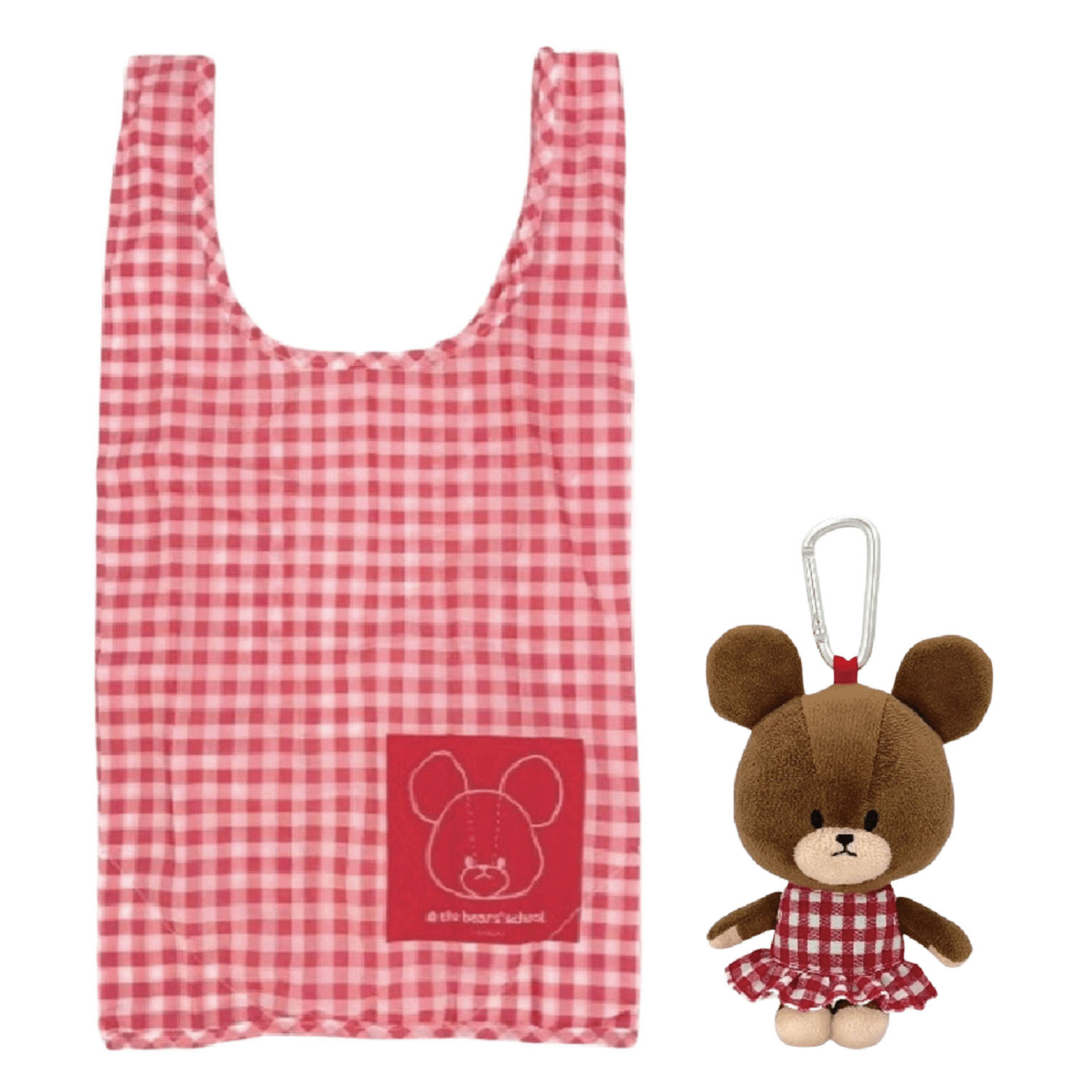くまのがっこう ぬいぐるみエコバッグ ギンガムチェックレッド
