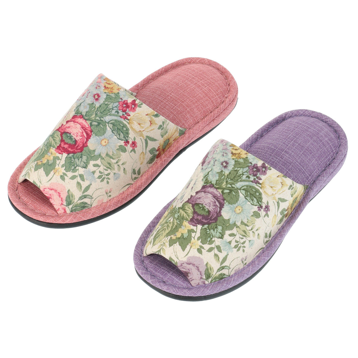 麻プリント花束外縫いスリッパ