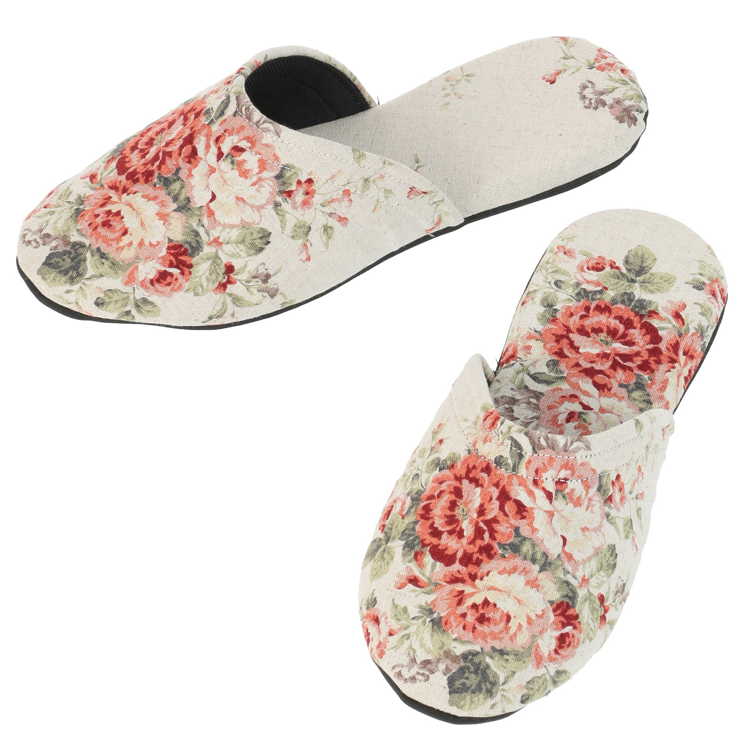 【31：次回4月下旬以降】麻混花柄スリッパ - 画像2