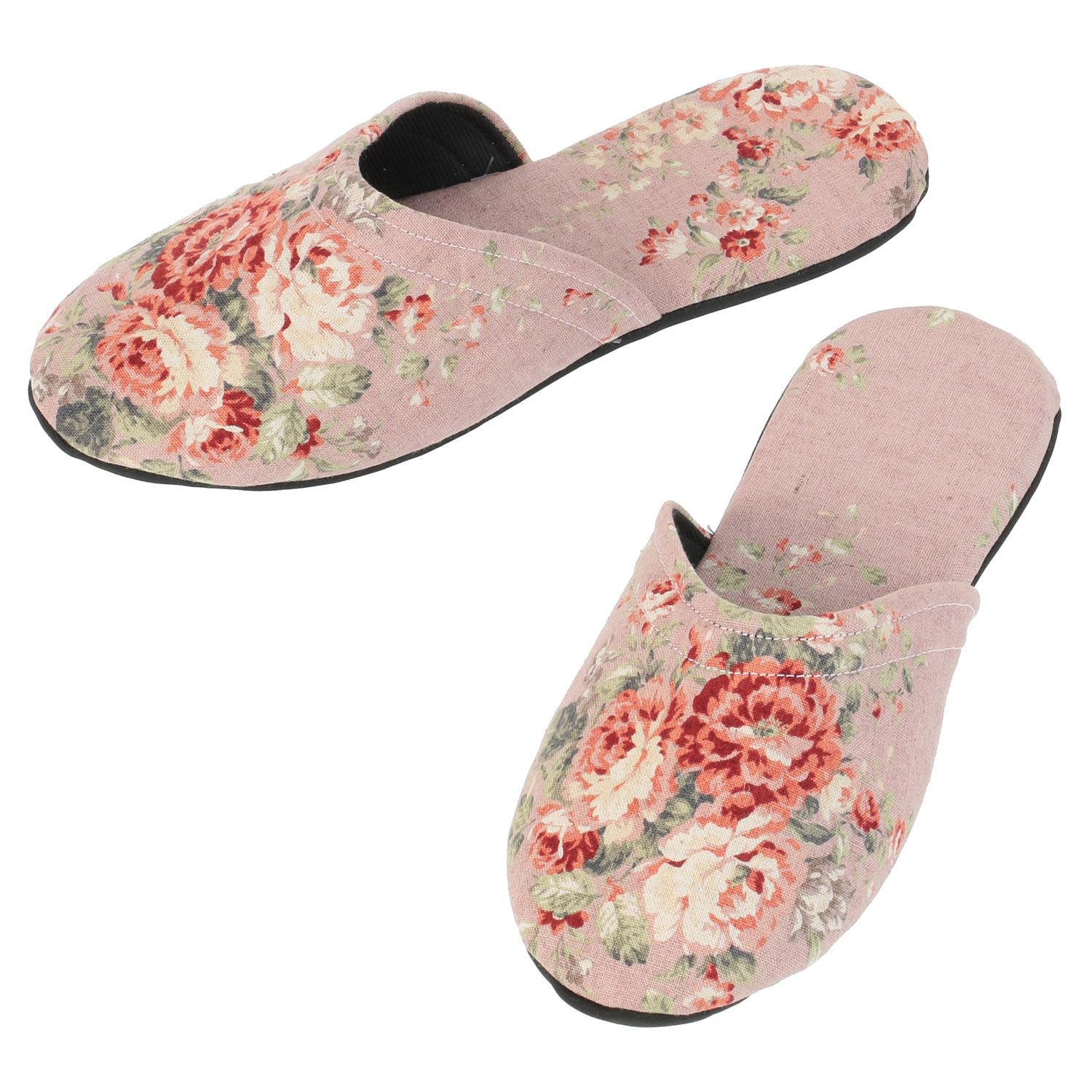 麻混花柄スリッパ - 画像3